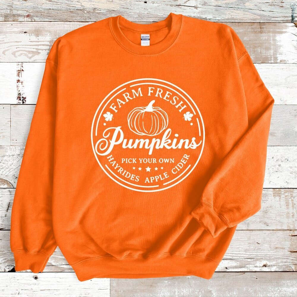 Farm Fresh Pumpkin Patch Orange Sweatshirt, Thanksgiving Sweater, Fall Gift